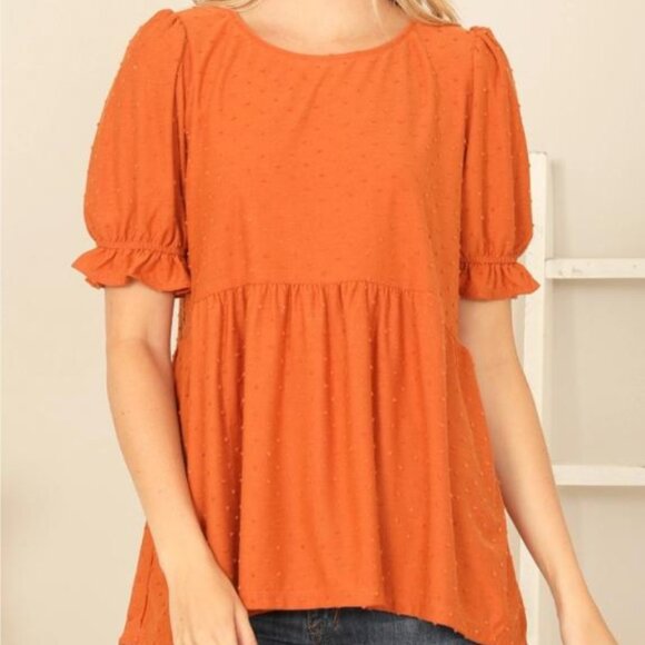 Myosotis Ruffle Detail Short Puff Sleeve Button Down Flap Pocket Denim Shirt main image 1